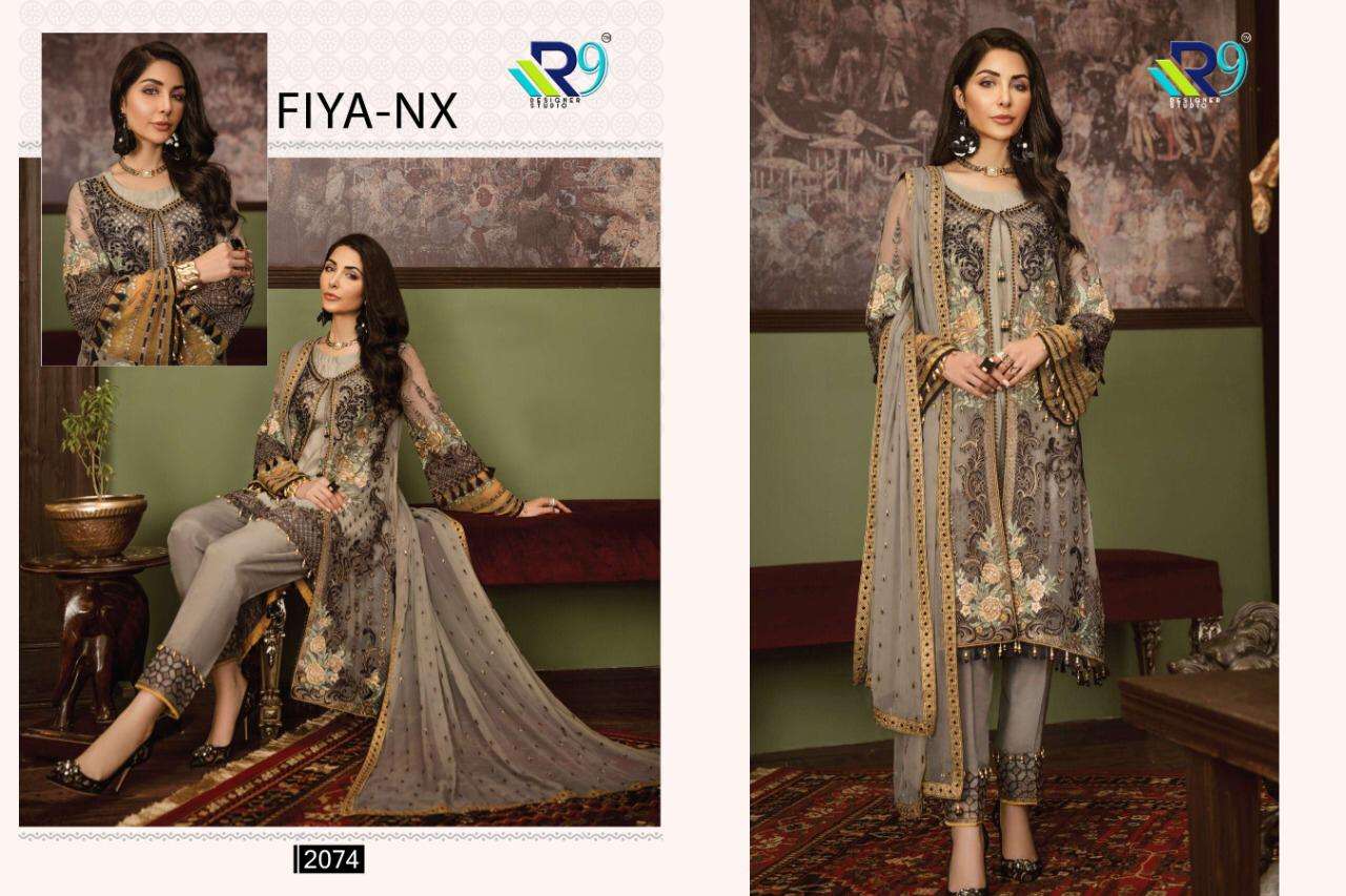 FIYA NX BY R9 2072 TO 2076 SERIES PAKISTANI SUITS BEAUTIFUL FANCY COLORFUL STYLISH PARTY WEAR & OCCASIONAL WEAR FAUX GEORGETTE PRINTED WITH EMBROIDERY DRESSES AT WHOLESALE PRICE